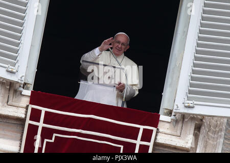 Rome, Italy. 9th September 2018. (Holy See) POPE FRANCIS delivers Angelus prayer from the window of the apostolic building in St. Peter's Square at the Vatican. Credit: Evandro Inetti/ZUMA Wire/Alamy Live News Stock Photo