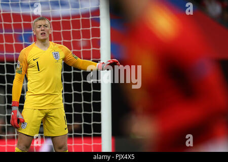 London, UK. 08th Sep, 2018. Jordan Pickford, the goalkeeper of England. UEFA Nations league A, group 4 match, England v Spain at Wembley Stadium in London on Saturday 8th September 2018.  Please note images are for Editorial Use Only. pic by Andrew Orchard/Alamy Live news Credit: Andrew Orchard sports photography/Alamy Live News Stock Photo