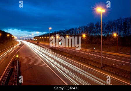 Traffic over the E40 motorway at sunset (Belgium, 01/04/2011) Stock Photo