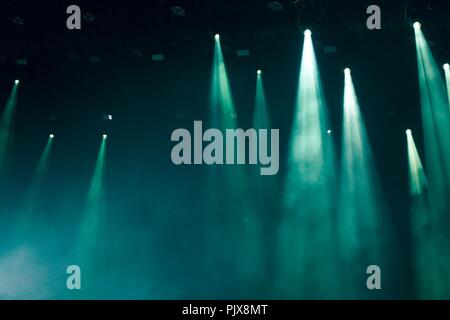 Lights on stage during a blues session. Green tonality. Background Stock Photo