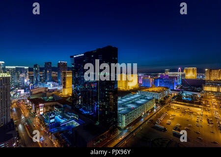 The Strip with Hilton Grand Vacations Hotel and Casino in the centre, Las Vegas, Nevada, USA Stock Photo