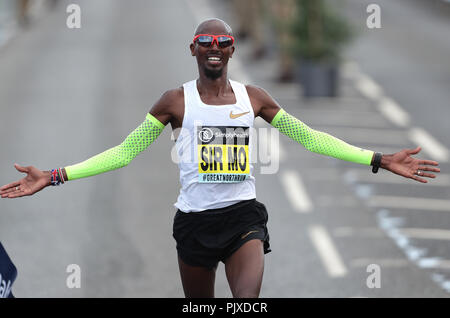 Sir Mo Farah wins the Men's Elite Race during the 2018 Simply Health Great North Run. Stock Photo