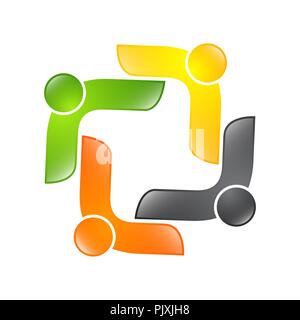 Abstract vector logo depicting the stylized people, who hold hands and are united in a union, human help and cohesion Stock Vector