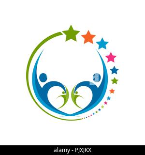 Human star creative logo design. Star people abstract vector emblem for education, social community Stock Vector
