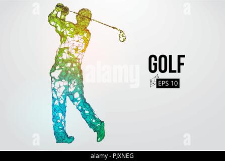 Silhouette of a golf player. Dots, lines, triangles, text, color effects and background on a separate layers, color can be changed in one click. Vecto Stock Vector