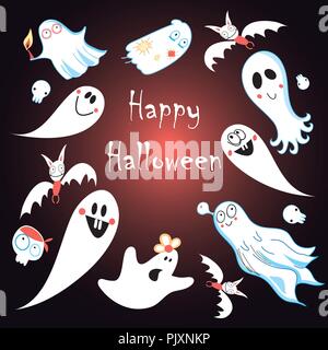 Greeting card for Halloween with ghosts on a dark background Stock Vector