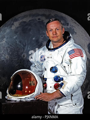 Houston, TX - File photo -- Portrait of Neil A. Armstrong, Commander of Apollo 11 Lunar Landing Mission taken on May 1, 1969.  Apollo 11 was Armstrong's second and final trip to space.  He previously commanded the Gemini 8 mission on March 16, 1966.  That mission performed the first successful docking of two vehicles in space.  Apollo 11 launched on July 16, 1969.  On July 20, 1969 Armstrong became the first human to set foot on the Moon. Credit: NASA via CNP /MediaPunch Stock Photo