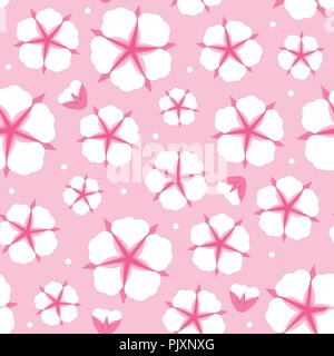 Cotton flower Seamless pattern. Flat style cute colorful background. Vector illustration. Stock Vector