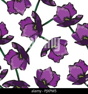 purple floral hand drawn pattern background vector illustration Stock Vector