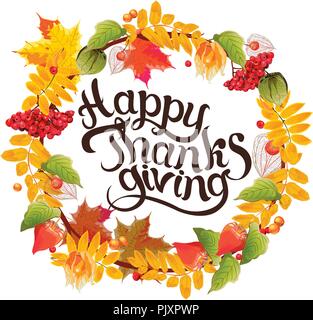 happy thanksgiving card with decorative wreath. colorful design. vector illustration Stock Vector