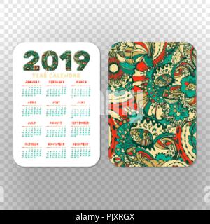 2019 pocket calendar basic grid vector horizontal orientation