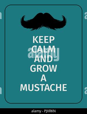 Moustaches Challenge Poster. Keep Calm And Grow A Mustache Aged Retro Vertical Brochure. Vector Illustration for November Challenge. Black Silhouette of Mustache Stock Vector