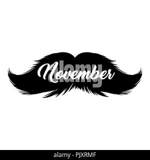 Moustaches Clipart. Black Isolated Silhouette and Hand Drawn Lettering with word November. Cinco de Mayo Paper Cutting Design. Mustache for barbershop or Mustache Carnival Stock Vector