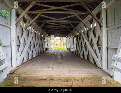 The interior latticework of the Imes Covered Bridge, Madison County, Iowa, USA Stock Photo