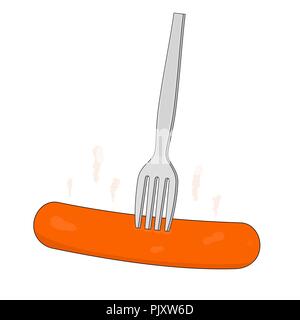 Isolated tasty fast food grill hot dog on fork , vector icon Stock Vector