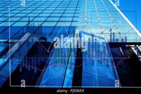 Composing with business building and stock chart Stock Photo