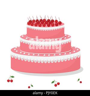 Birthday cake with cherry Stock Vector
