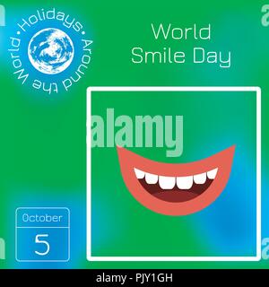 World Smile Day. Calendar. Holidays Around the World. Green blur background - name, date illustration Stock Vector