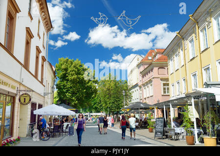 VILNIUS, LITHUANIA - JUNE 15, 2018: Gediminas Tower, the remaining part of the Upper Castle, viewed from Pilies Street, the oldest and most flamboyant Stock Photo