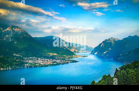 Como Lake panoramic landscape. Lake, Alps and Mandello del Lario village view from Civenna. Italy, Europe. Stock Photo