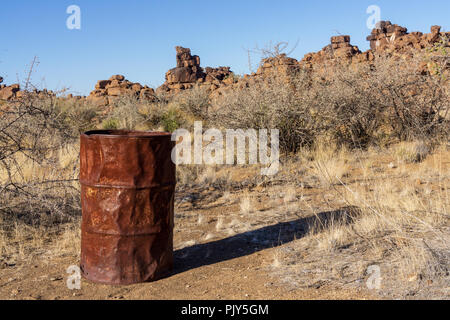 rust barrel desert rock summer Stock Photo