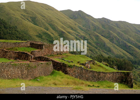 Puka Pukara or Red Fortress, the remains of Inca fortress made from deep red color stone, Cusco, Peru Stock Photo