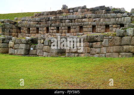 Sacsayhuaman, the ancient citadel of the Inca on the mountain top of Cusco city, Peru, Archaeological Site Stock Photo