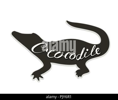 The logo of the crocodile. Vector illustration. Calligraphic text. Stock Vector