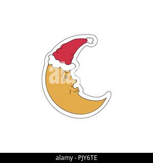 Christmas moon. Sticker for the New Year. Vector illustration. Stock Vector