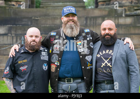 Pictured Billy Greig with Sweedish Members Lennie Edman and Abbe Yassine    Beared Villian meet up at Scott Monument, Billy Grieg the organiser Founde Stock Photo