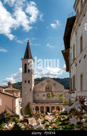 The Cathedral of Santa Maria Assunta is the main place of Catholic worship in the city of Spoleto, the mother church of the Archdiocese of Spoleto-Nor Stock Photo