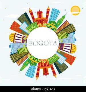 Bogota Colombia City Skyline with Color Buildings, Blue Sky and Copy Space. Vector Illustration. Stock Vector