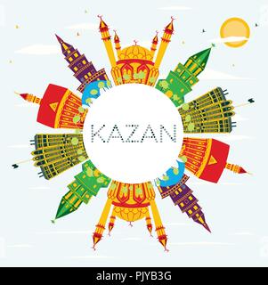 Kazan Russia City Skyline with Color Buildings, Blue Sky and Copy Space. Vector Illustration. Stock Vector