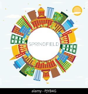 Springfield Illinois City Skyline with Color Buildings, Blue Sky and Copy Space. Vector Illustration. Stock Vector