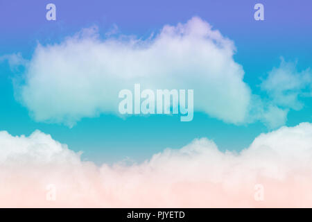 Sweet pastel colored cloud and sky with sun light, soft cloudy with gradient pastel color background. summer concept. Stock Photo