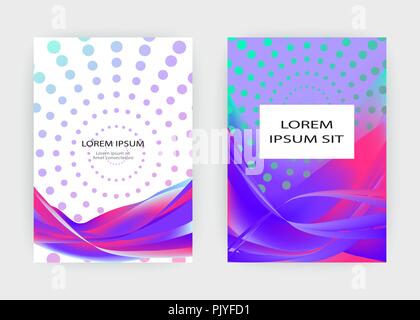 Fluid liquid shapes composition. Wavy geometric background. Colorful abstract backdrop. Halftone circles elements. Trendy gradient waves template vect Stock Vector