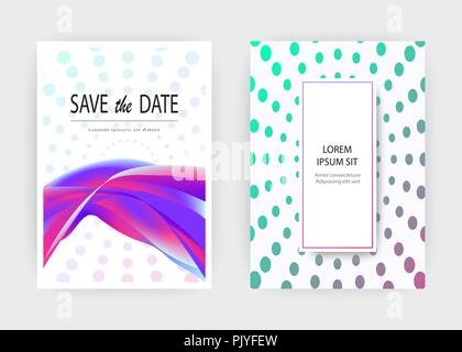 Fluid liquid shapes composition. Wavy geometric background. Colorful abstract backdrop. Halftone circles elements. Trendy gradient waves template vect Stock Vector