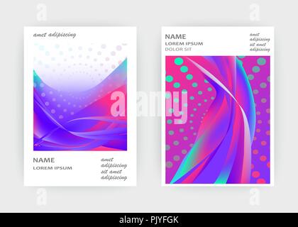 Fluid liquid shapes composition. Wavy geometric background. Colorful abstract backdrop. Halftone circles elements. Trendy gradient waves template vect Stock Vector