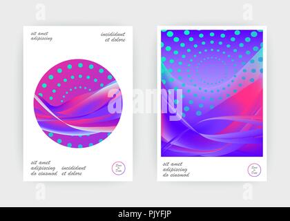 Fluid liquid shapes composition. Wavy geometric background. Colorful abstract backdrop. Halftone circles elements. Trendy gradient waves template vect Stock Vector