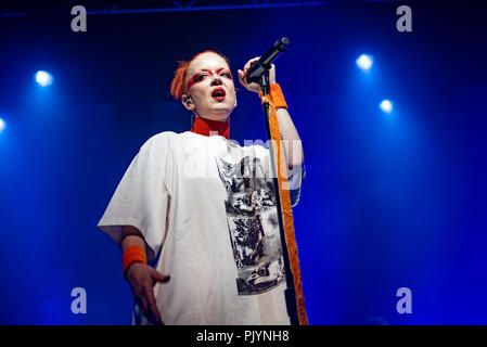 Manchester, UK. 9th September 2018.Shirley Manson, Duke Erikson, Steve Marker and Butch Vig of the band Garbage perform at the Manchester Academy,  Manchester 09/09/2018 Credit: Gary Mather/Alamy Live News Stock Photo