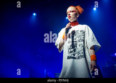 Manchester, UK. 9th September 2018.Shirley Manson, Duke Erikson, Steve Marker and Butch Vig of the band Garbage perform at the Manchester Academy,  Manchester 09/09/2018 Credit: Gary Mather/Alamy Live News Stock Photo