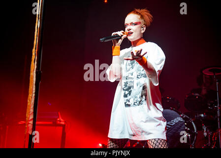 Manchester, UK. 9th September 2018.Shirley Manson, Duke Erikson, Steve Marker and Butch Vig of the band Garbage perform at the Manchester Academy,  Manchester 09/09/2018 Credit: Gary Mather/Alamy Live News Stock Photo