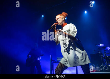 Manchester, UK. 9th September 2018.Shirley Manson, Duke Erikson, Steve Marker and Butch Vig of the band Garbage perform at the Manchester Academy,  Manchester 09/09/2018 Credit: Gary Mather/Alamy Live News Stock Photo