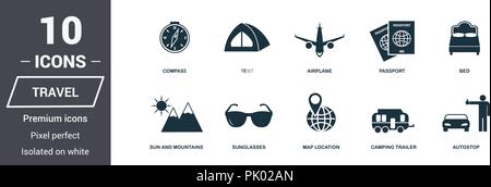 Travel icons set. Premium quality symbol collection. Honeymoon icon set simple elements. Ready to use in web design, apps, software, print Stock Vector