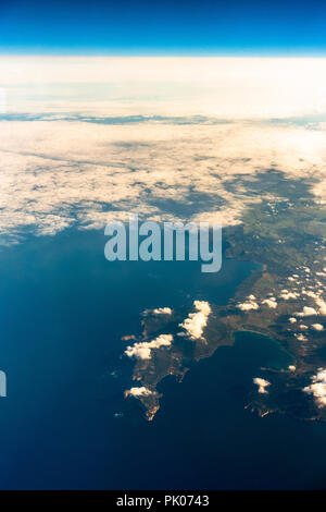 Images from a flight over the Mediterranean Sea in Europe. Stock Photo