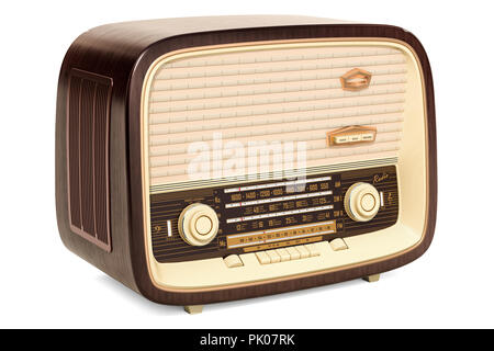 Vintage radio receiver closeup, 3D rendering isolated on white background Stock Photo