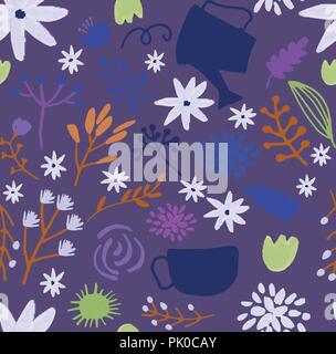 Vector hand drawn floral pattern, delicate flowers Stock Vector