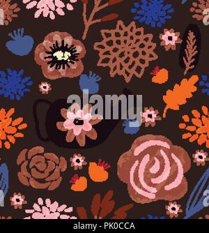 Vector hand drawn floral pattern, delicate flowers Stock Vector