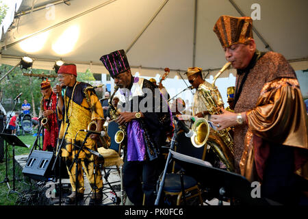 Improv Jazz troupe Sun Ra Arkestra made a rare hometown appearance at the Summer Concert Series in University City, Philadelphia, PA, on July 28, 2012 Stock Photo