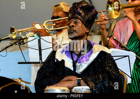 Improv Jazz troupe Sun Ra Arkestra made a rare hometown appearance at the Summer Concert Series in University City, Philadelphia, PA, on July 28, 2012 Stock Photo